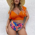 thumbnail image 1 of 2024 New Large Bikini Set Plus Size Swimsuit Women Sexy Big Size Swimwear Retro Vintage Bathing Suit Mujer Push Up Biquini  Blue (Blue,1XL), 1 of 6