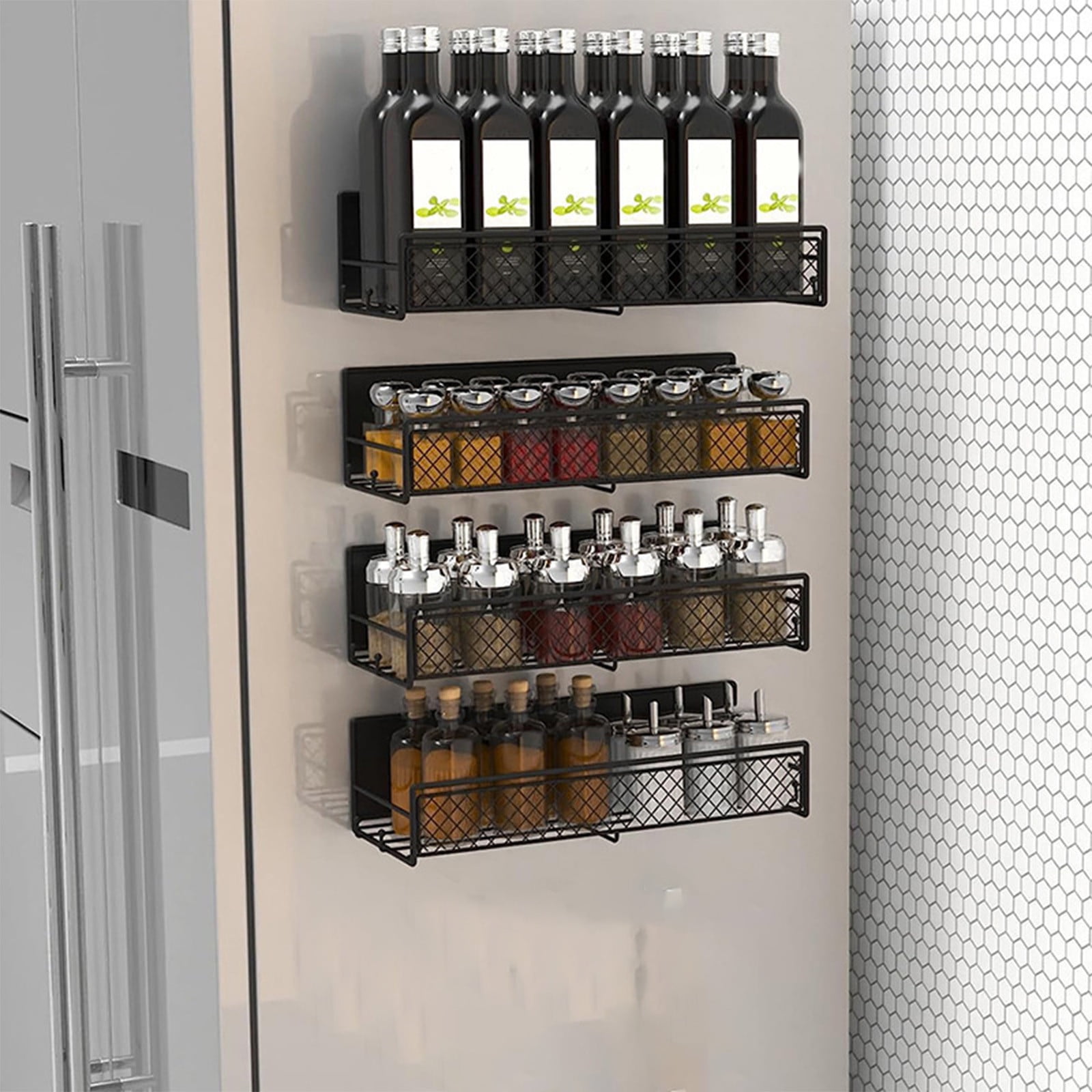 1Pcs Magnetic Spice Rack for Refrigerator Magnetic Shelf Spice Racks Organizer for Cabinet Hanging Spice Rack Wall Mount Kitchen Organization and