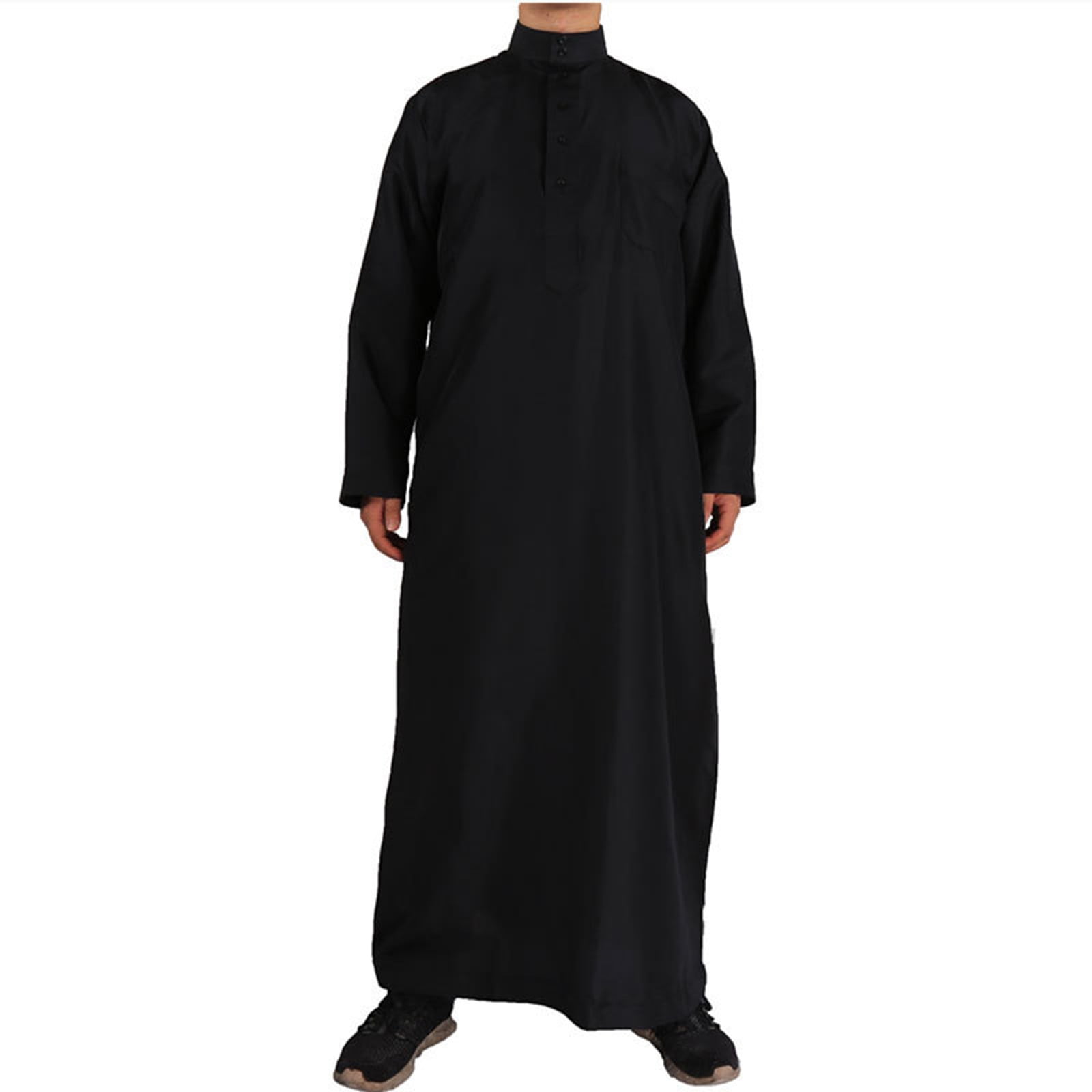 2024 New Male Casual Robe Muslim Men's Dress Shirts Stand Collar Thobe