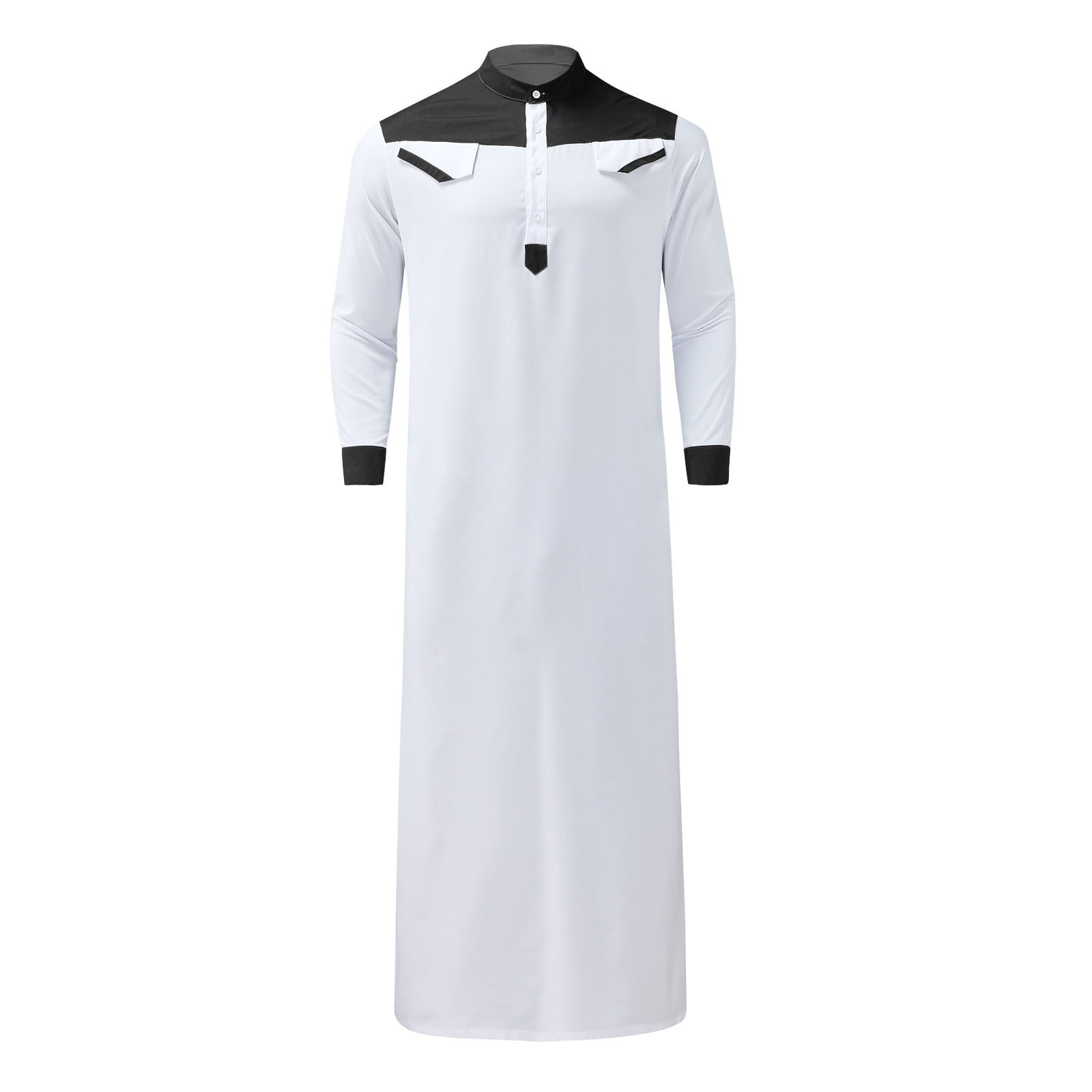 2024 New Men's Casual Color Contrast Men's Casual Shirts Muslim Robe