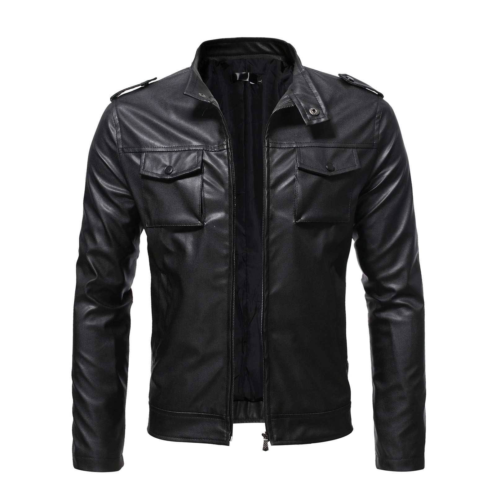 2024 New Men's Fashion Slim Leather Mens Winter Work Coats Jacket Stand