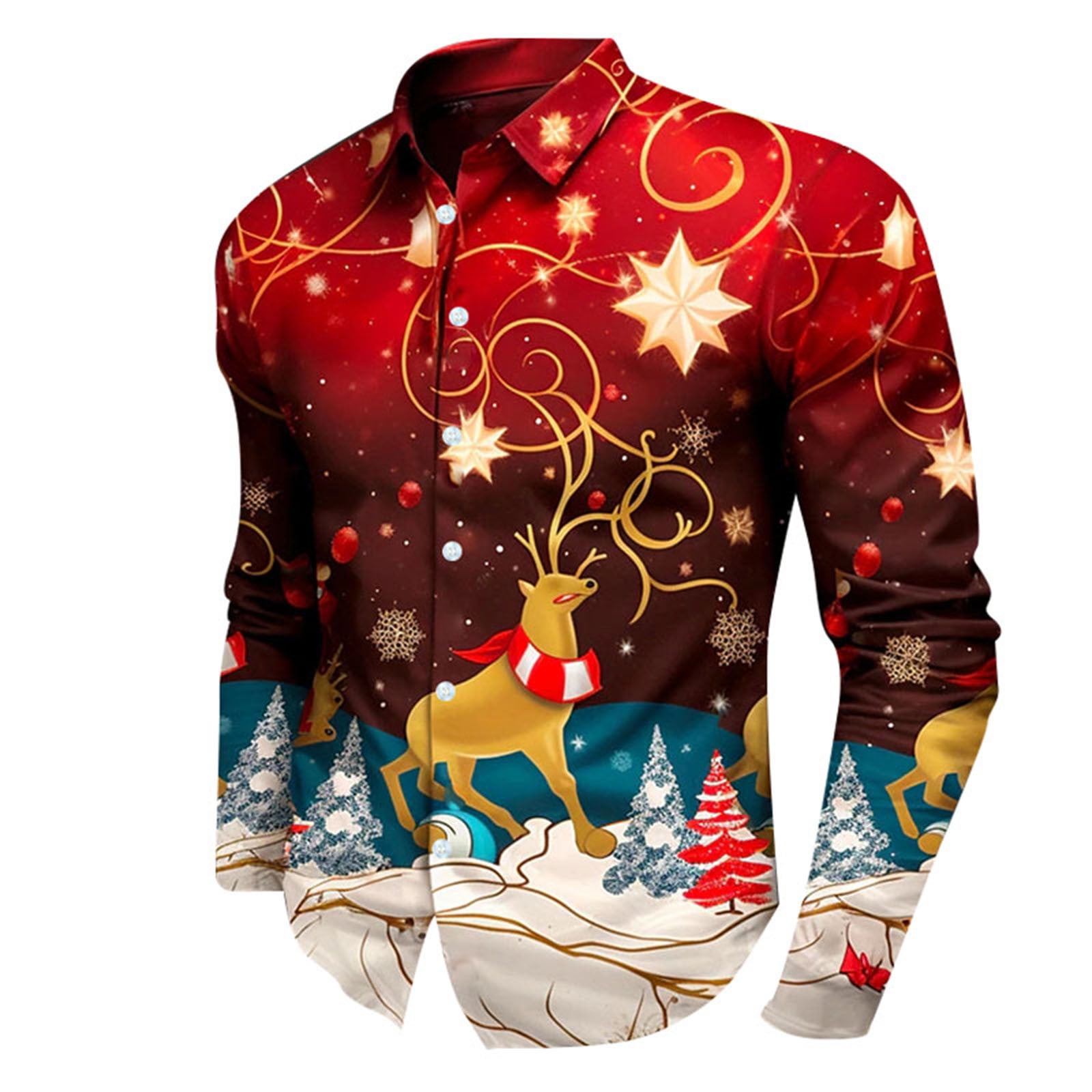 2024 New Mens Christmas Santa Digital Mens Thermal Long Sleeve Shirt 3D