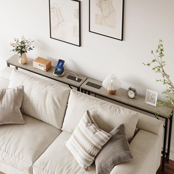 KTENME Narrow Console Table, Slim Sofa Table with Metal & MDF, Industrial Hallway Table for Entryway, Foyer, Gray