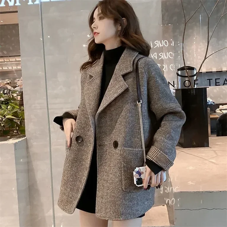 2024 New One Piece Jacket Women s Autumn Winter Korean Edition British Wool Loose Relaxed Solid Color Top Women Coat Jackets Walmart