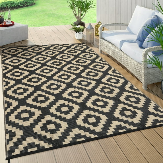 2024 New Outdoor Rug, for Patio Rug Waterproof Mat Geometric Reversible Plastic Camping Rugs Modern Portable Carpet for RV, Porch, Deck, Camper, Balcony, Backyard