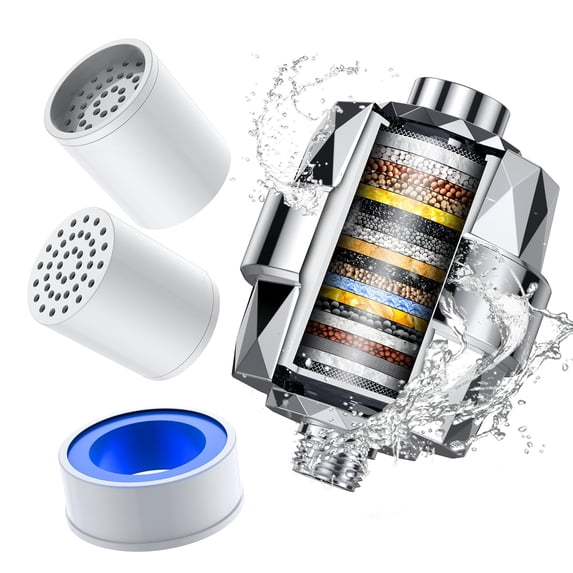 2024 New Overhead Shower Filter, 1 Set of ABS Shower Filter with 3 Filter Elements, Designed to Remove Chlorine, Fluoride, Polished Chrome Finish, High Pressure Showerhead with 5 Spray Settings