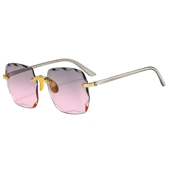 2024 New Rimless Women's Sunglasses Fashion Gradient Lenses Sun glasses Lady Vintage Alloy Legs Classic Designer Shades UV400 (Gray-Pink)
