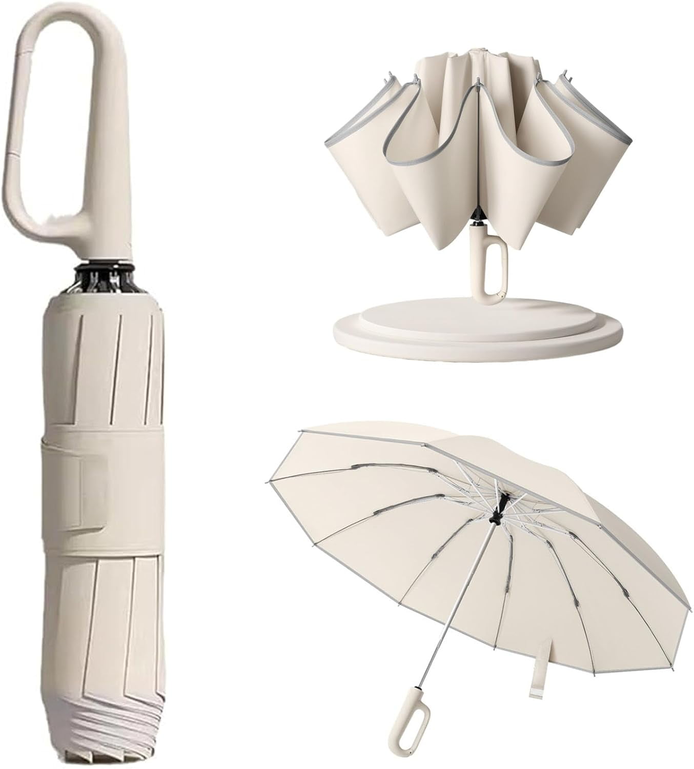 2024 New Ring Buckle Umbrella,Reflective Safety Strip,Sturdy Windproof,Travel Portable Windproof Umbrella,Reverse Automatic Umbrella for Rain & Sun