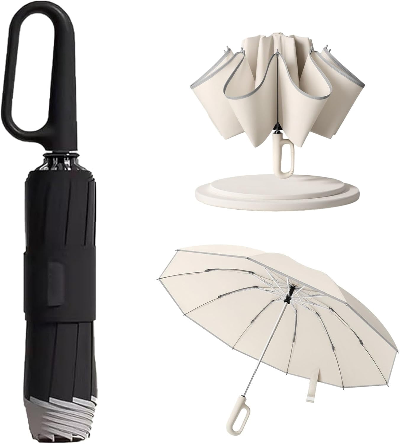 2024 New Ring Buckle Umbrella,Reflective Safety Strip,Sturdy Windproof,Travel Portable Windproof Umbrella,Reverse Automatic Umbrella for Rain & Sun