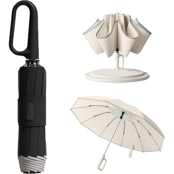 2024 New Ring Buckle Umbrella,Reflective Safety Strip,Sturdy Windproof,Travel Portable Windproof Umbrella,Reverse Automatic Umbrella for Rain & Sun