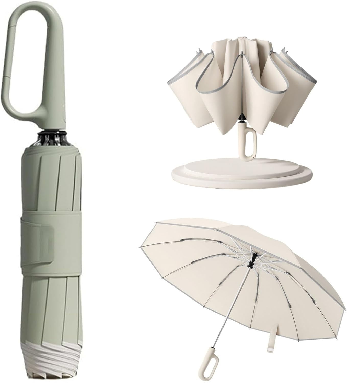 2024 New Ring Buckle Umbrella,Reflective Safety Strip,Sturdy Windproof,Travel Portable Windproof Umbrella,Reverse Automatic Umbrella for Rain & Sun