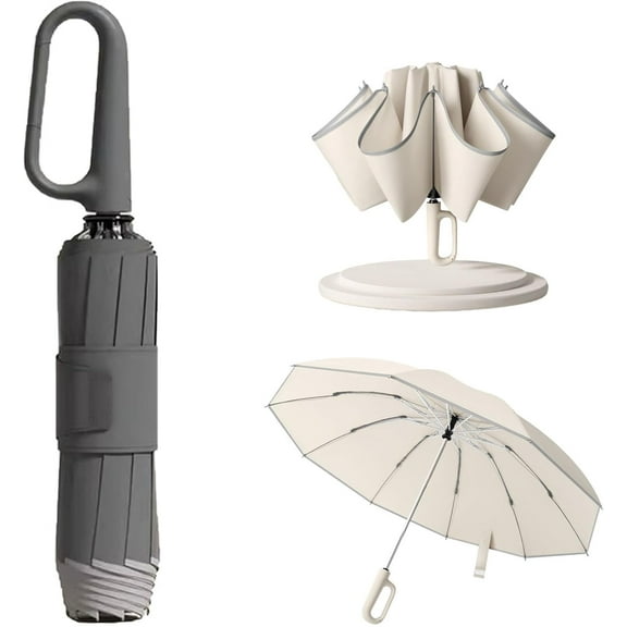 2024 New Ring Buckle Umbrella,Reflective Safety Strip,Sturdy Windproof,Travel Portable Windproof Umbrella,Reverse Automatic Umbrella for Rain & Sun