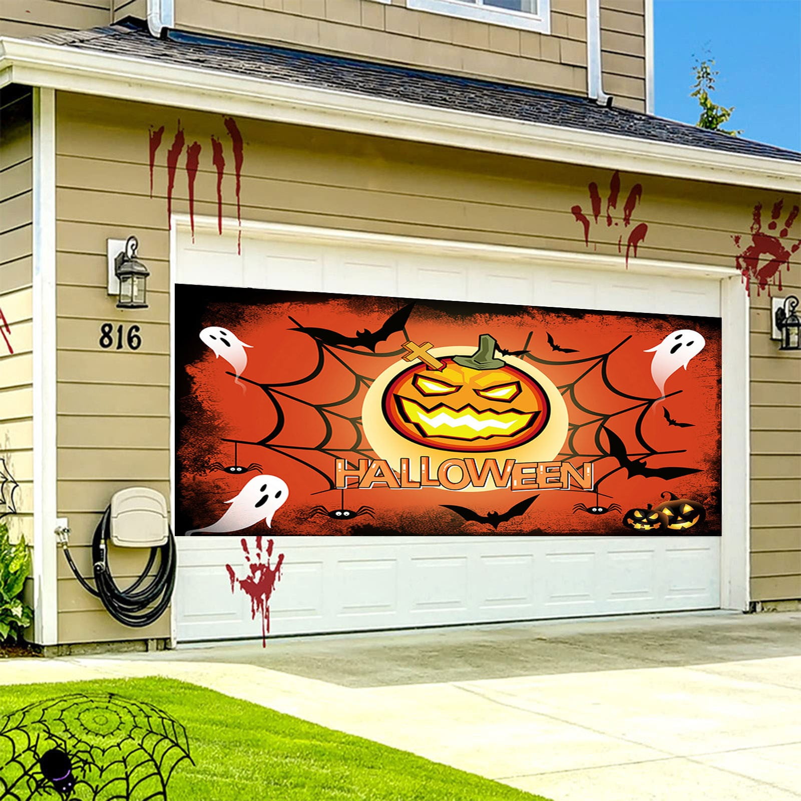 2024 New Scary Happy Pumpkin Happy Banner For Purple Party Garage