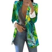 2024 New Series!QWANG Plus Size Shacklet Jacket with Pockets,Women's Blazer Floral Suit Jacket Army(Green/XL)