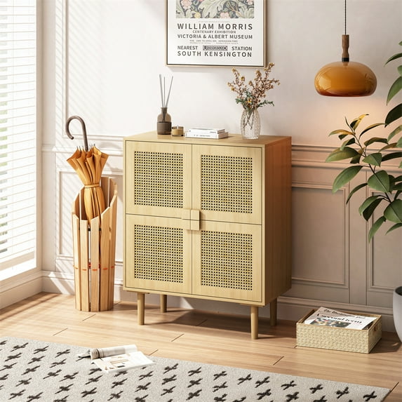 2024 New Sideboard Buffet Cabinet with Storage, Modern Accent Cabinet Console Table with 8 Compartments and 4 Rattan Mesh Doors, for Dining Room