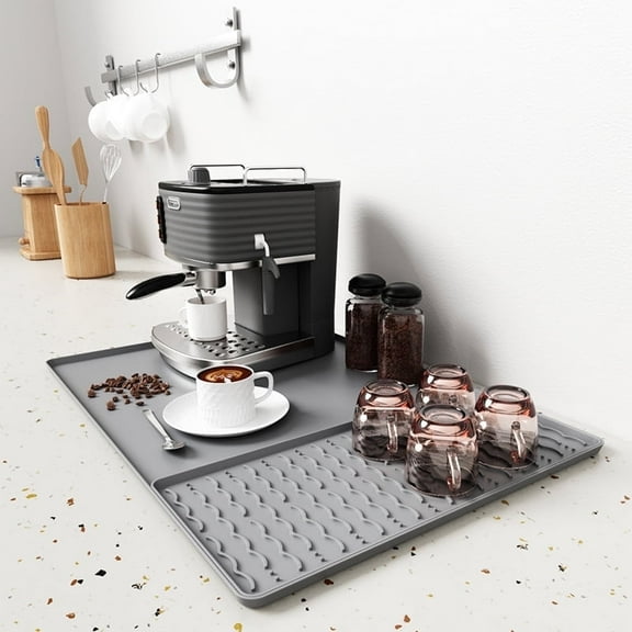 2024 New Silicone Coffee Mat with Convex Edge, Coffee Bar Mat Easy to Clean, Coffee Bar Accessories Fits Under Coffee Makers, Coffee Pots, ice Makers and kitchen Countertops or Dish Racks