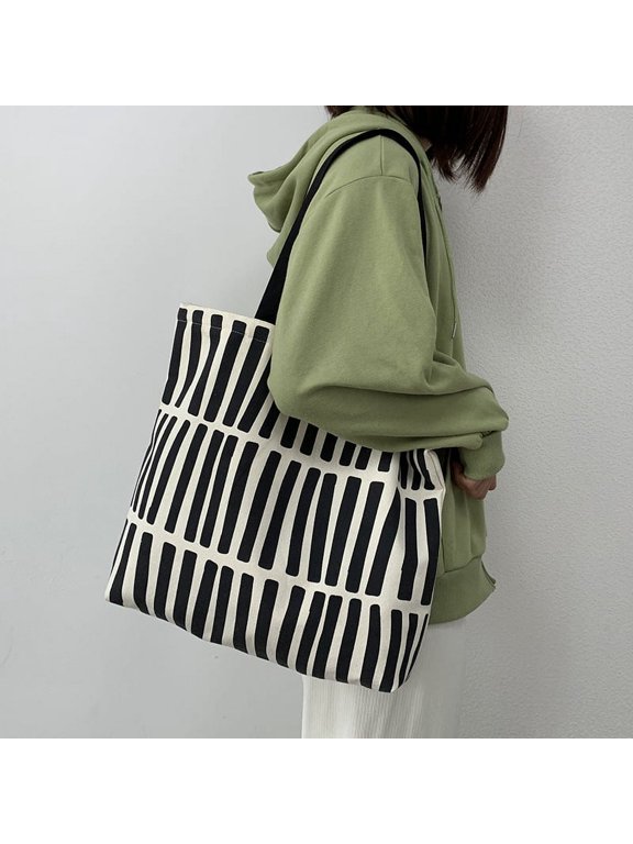 2024 New Simple Design Canvas Bag Female Shoulder College Student Class Zipper Tote Bag Canvas Shopping Bag