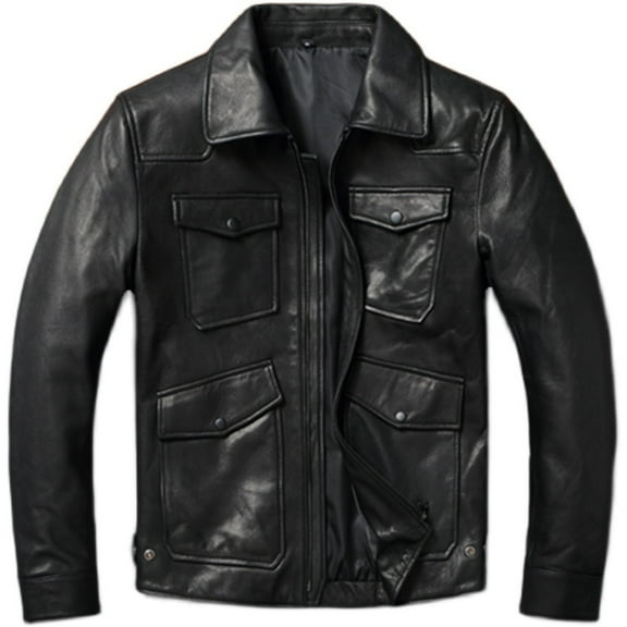 2024 New Spring Autumn Coat for Men Genuine Natural Goat Real Leather Jacket for Male Outerwear Black Plus Big Size 3XL 4XL 5XL XXXXXL,Black,M