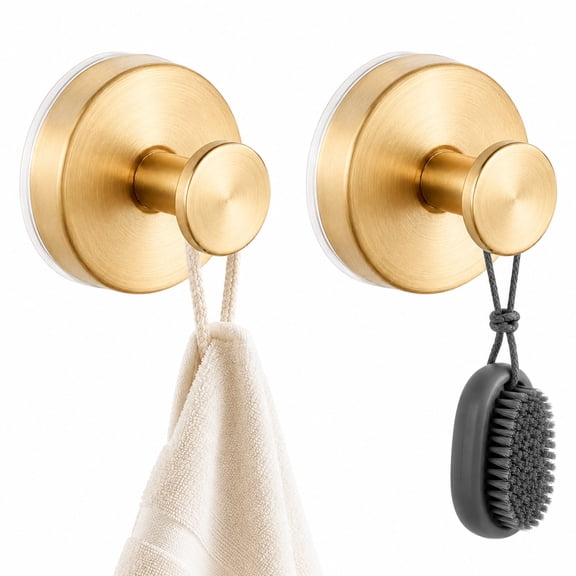 Vidonio 2pcs Suction Cup Hooks,Stainless Steel Shower Hooks for Inside Shower,Waterproof Suction Cups for Glass/Tile,No Drill Wall Gold Hook-15lbs