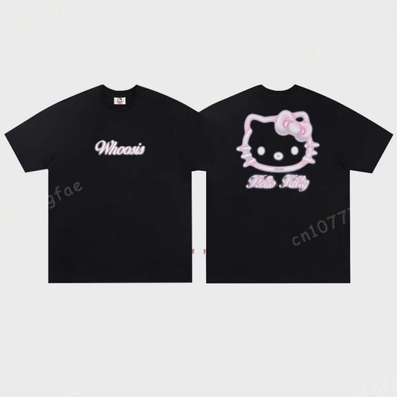 2024 New Summer Men Hello Kitty Casual Short Sleeved T Shirt For Women Loose Korean Fashion Y2k Clothes Streetwear Oversized Top