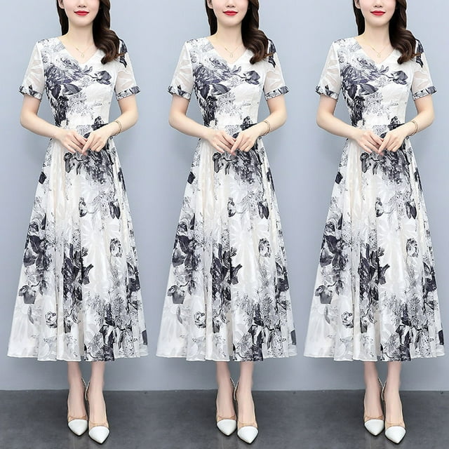 2024 New Summer Style Chinese Style Ink Painting Floral Dress with