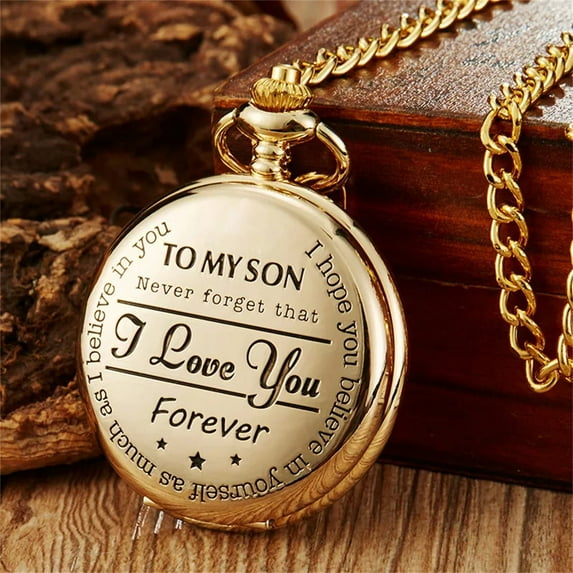2024 New To My Son Quartz Pocket Chain Watch Carved Pocket Watch for My Son I Love You Mom and Dad Birthday Gift Christmas Gift Watch Chain