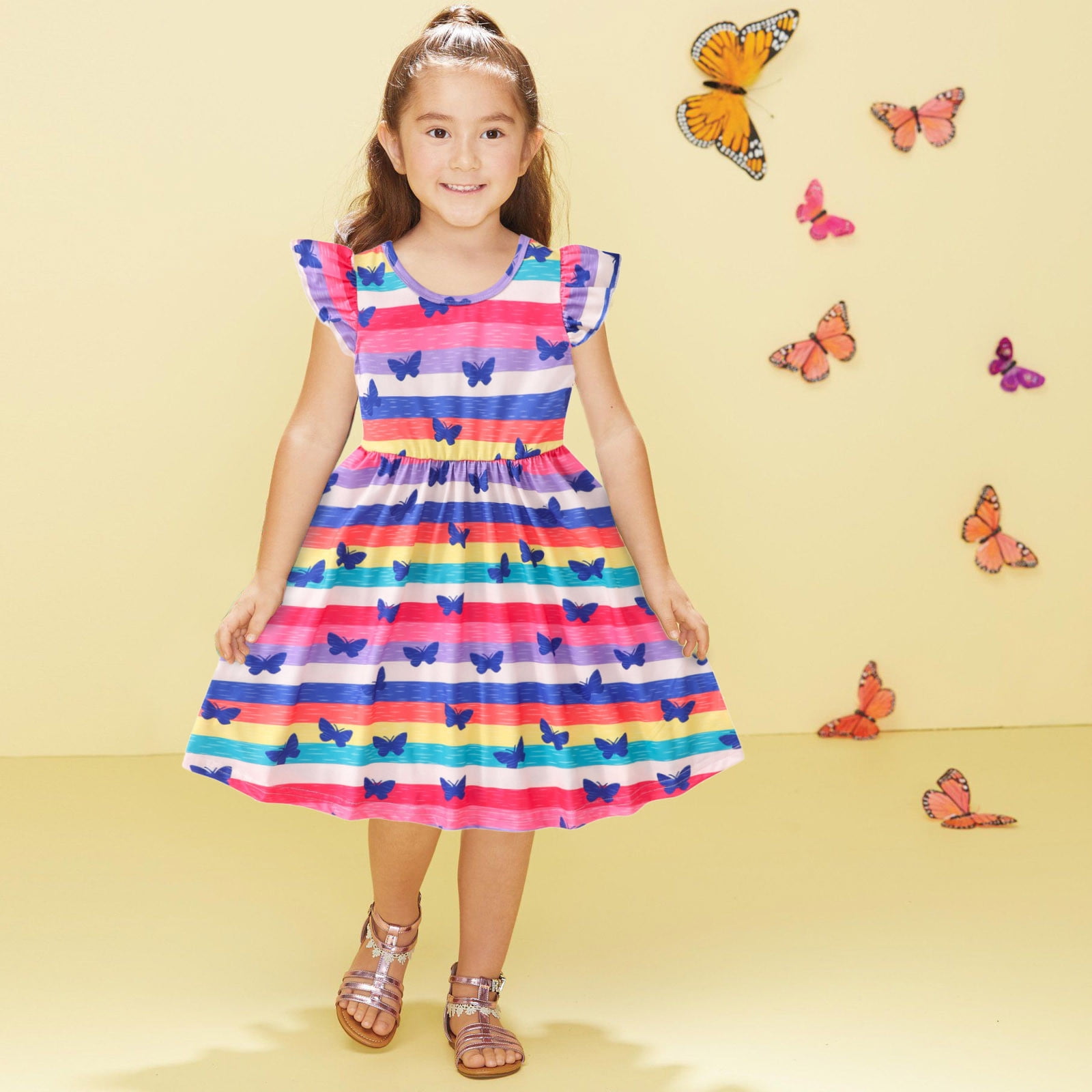2024 New Toddler Girls Child Fly Summer Frocks for Girls Sleeve Cartoon