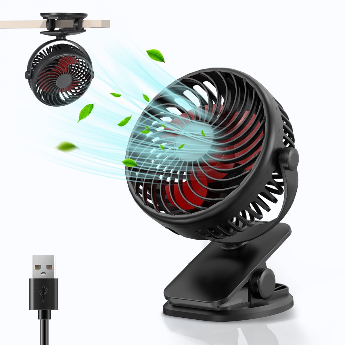 2024 New USB Clip on Fan, 3 Speeds Rechargeable Battery Operated Mini Fan with Sturdy Clamp, Upgraded Quiet and Strong Wind USB Desk Fan for Outdoor Camping Stroller Office Bedroom