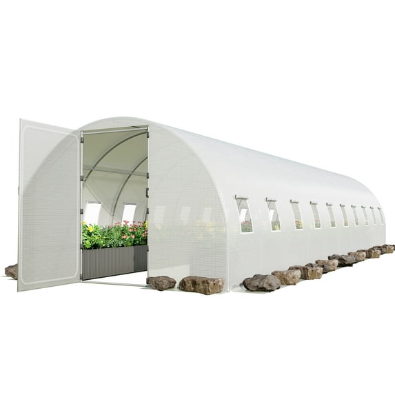 2024 New Walk-in Greenhouse,Tunnel Green House for Outdoors Plastic Cover Garden Warm House,Large Hot House with 12 Roll-Up Windows&Upgraded Swing Doors,Heavy Duty Galvanized Steel Frame
