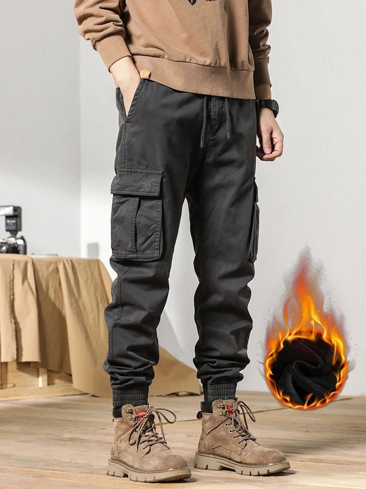 2024 New Winter Cargo Pants Men Multi-Pockets Drawstring Fleece Liner ...