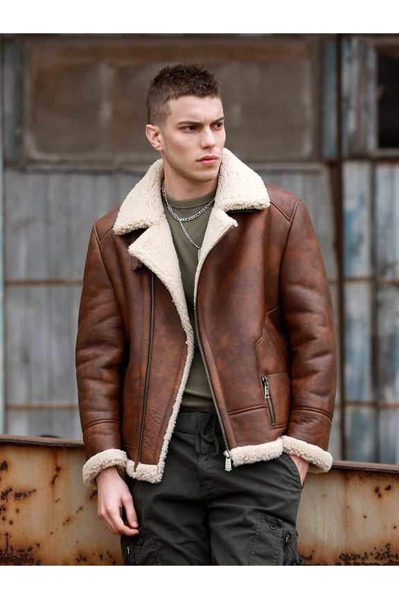 2024 New Winter Fashion Men's Short Coat Natural Real Leather Jacket for Male Sheepskin Lambskin Shearling Wool Liner Brown Plus Size for over weight 100kgs,Brown,62