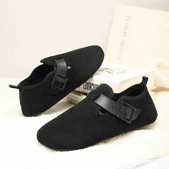 2024 New Winter Home Warm Cotton Indoors Flat Casual Walk Shoes Comfortable Breathable Boken Shoes Wool Soft Loafers Non-slip (black,38-39)