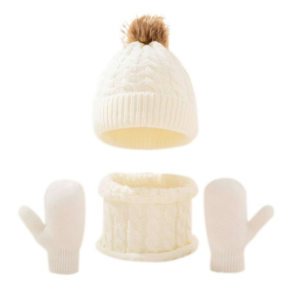 2024 New Winter Kids Hat Scarf Hat Gloves Glove Set Knit Fleece Scarf Hat Set for Girls Lined Neck Warmer Mittens Scarf Hat Set Men for Toddler Boys Girls