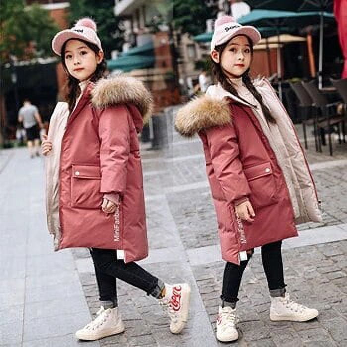 2024 New Winter Warm Girls Long Jacket Fashion Fur Collar Hooded Teen Girl Parka Coat Snowsuit Children Outerwear Clothing 4 13Y Walmart