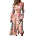 2024 New Women Casual Print Dress Womens Dresses for Work Long Sleeve V