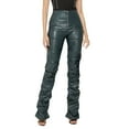 2024 New Women Faux Leather Ruched Casual Pants Women Cotton Pants Low