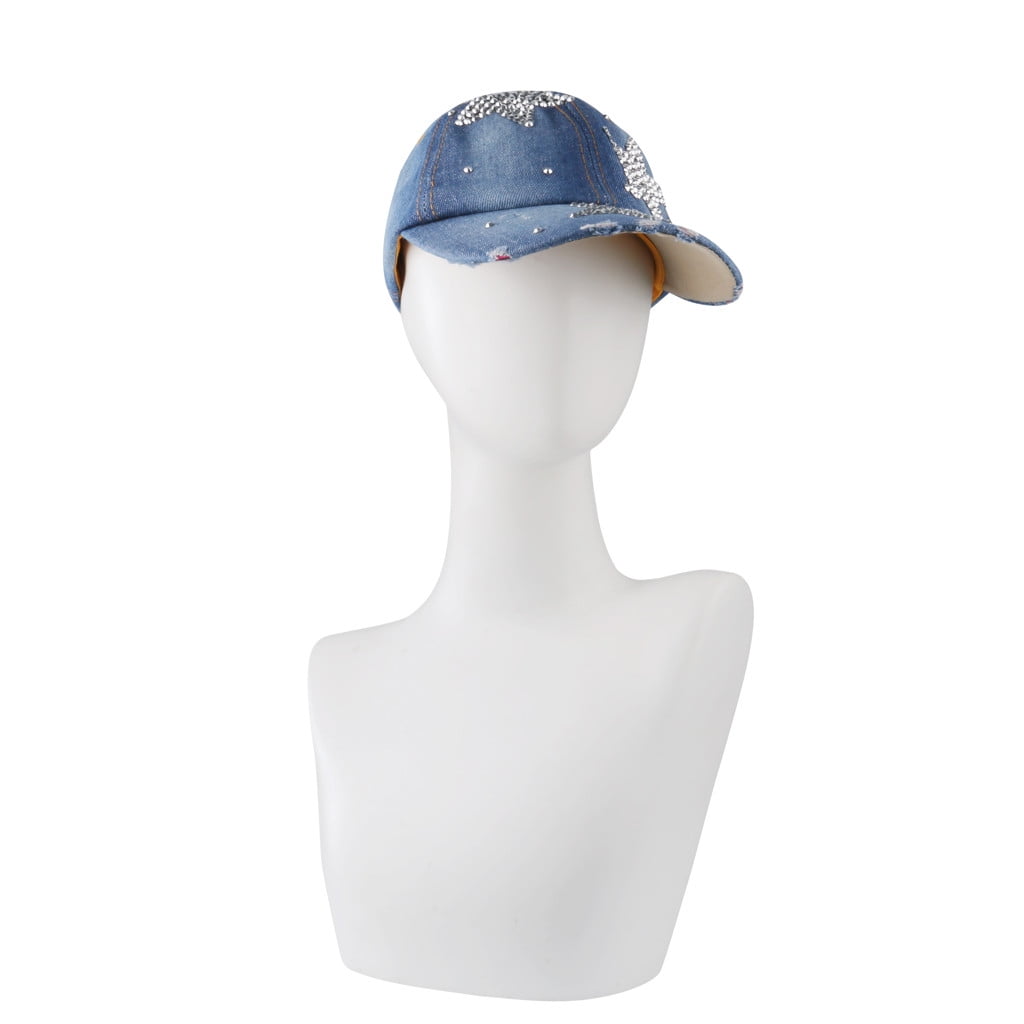 2024 New Women Men Stars Denim Extra Wide Hat Rhinestone Baseball Cap