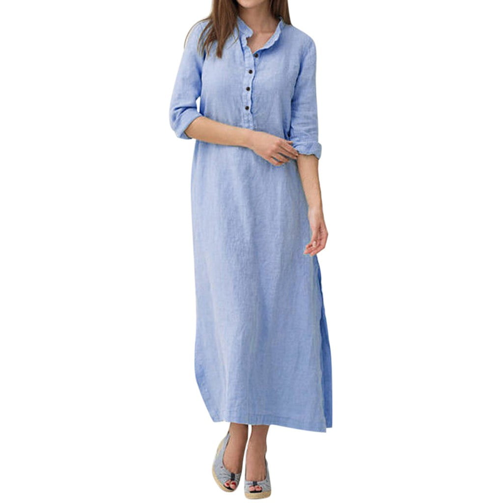 2024 New Women's Kaftan Cotton Long Lady Summer Dress Sleeve Plain
