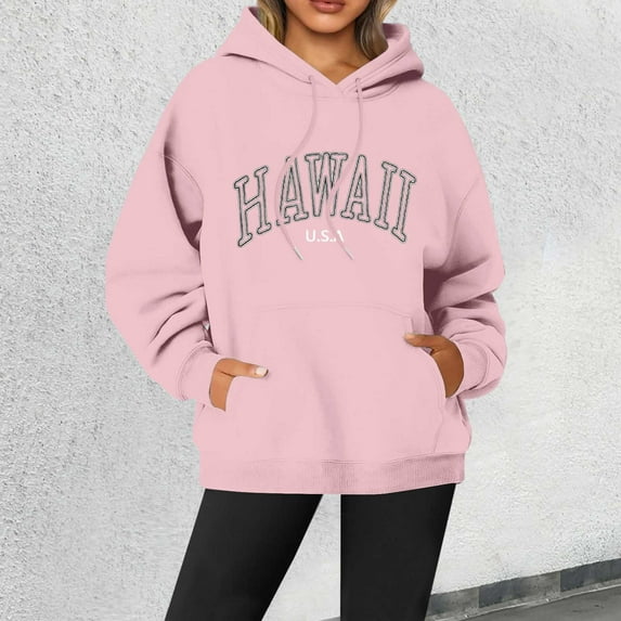 2024 New Women's Letter Printed Round Neck Pullover Street Long Sleeve Pullover Hoodie Sleep Jacket Women's Outdoor Recreation Sweatshirts & Hoodies Long Zippe Sweatshirts Women Womens Hoodies