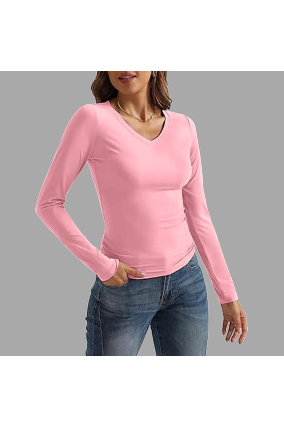 2024 New Women's V Neck Long Sleeve Basic Slim Fit T Shirt Women Blouse Tunic Long Sleeve plus Tunic Women Tops Kimono My 3x Workout Clothes Womens plus Size Tunic Tops Gothic Womens Top Womens Long