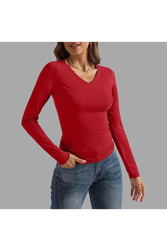 2024 New Women's V Neck Long Sleeve Basic Slim Fit T Shirt Women Blouse Tunic Long Sleeve plus Tunic Women Tops Kimono My 3x Workout Clothes Womens plus Size Tunic Tops Gothic Womens Top Womens Long