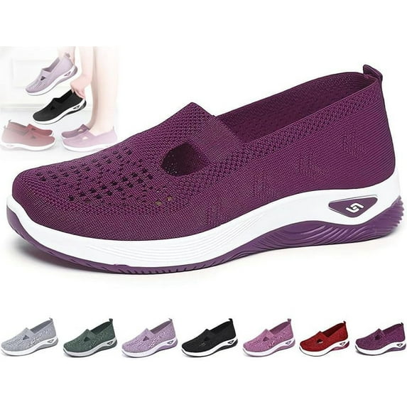 2024 New Women's Woven Orthopedic Breathable Soft Shoes Go Walking Slip on Diabetic Foam Shoes Hands Free Slip in Sneakers Arch Support