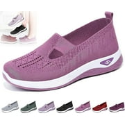 TBKOMH 2024 New Women's Woven Orthopedic Breathable Soft Shoes Go Walking Slip on Diabetic Foam Shoes Hands Free Slip in Sneakers Arch Support