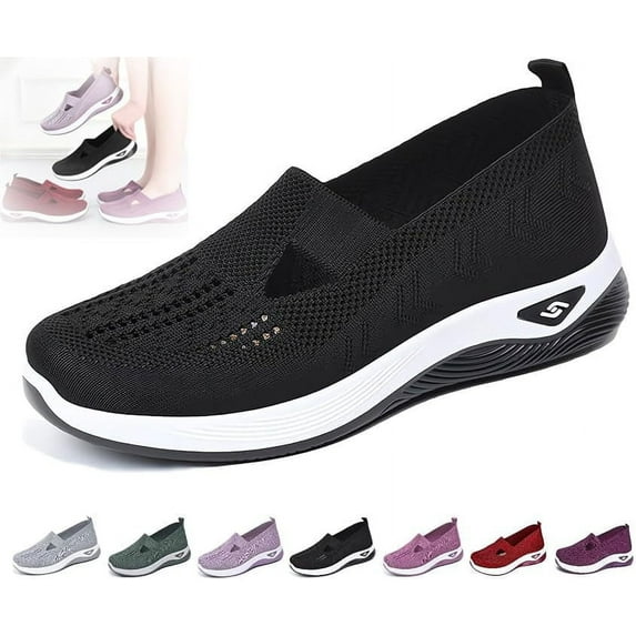 2024 New Women's Woven Orthopedic Breathable Soft Shoes Go Walking Slip on Diabetic Foam Shoes Hands Free Slip in Sneakers Arch Support