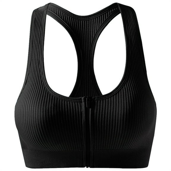 2024 New Womens Zipper Front Closure Sports Bra Racerback Ribbed Yoga Bras High Support Seamless Wirefree Activewear