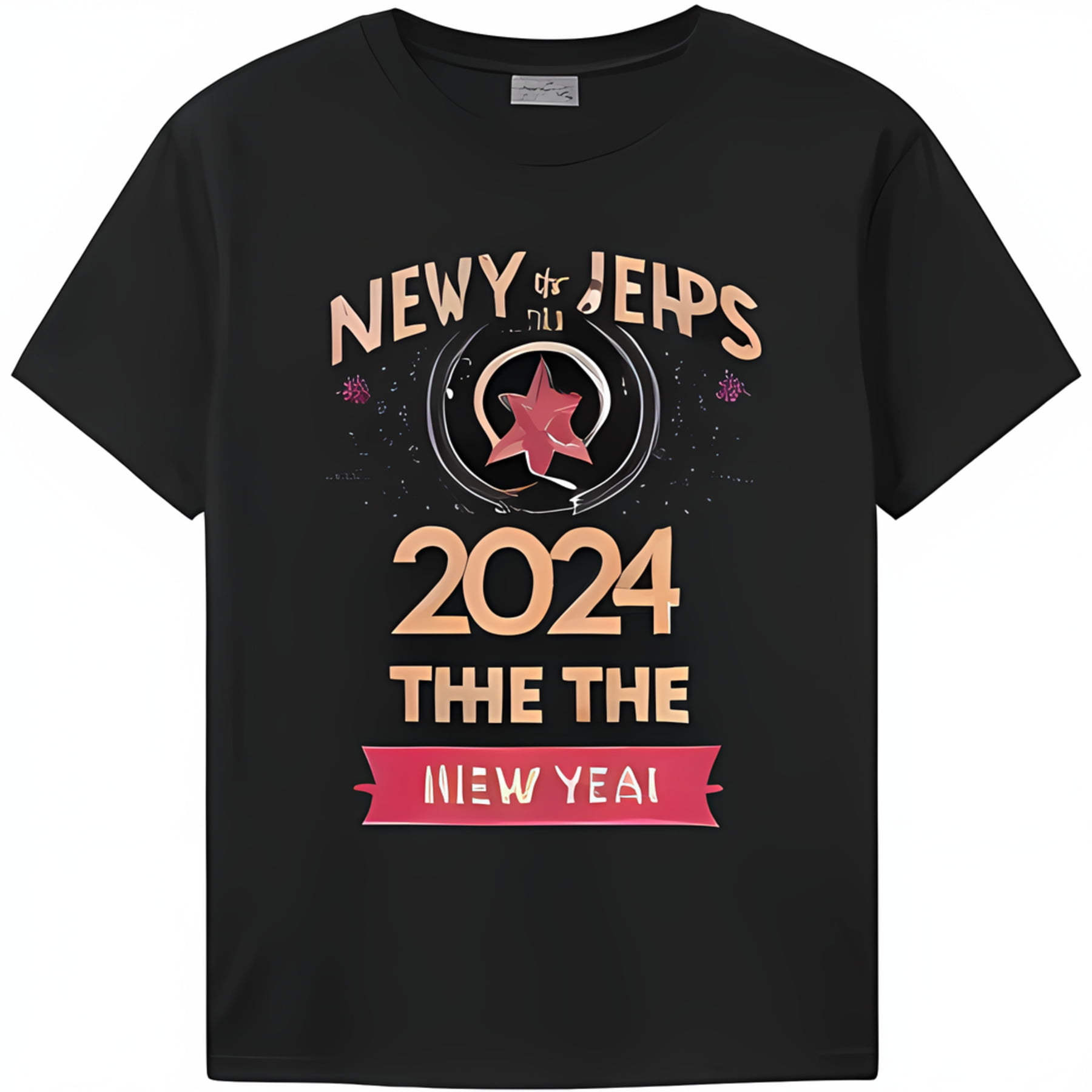 2024 New Year Celebration Black TShirt Star Logo & Elements Design