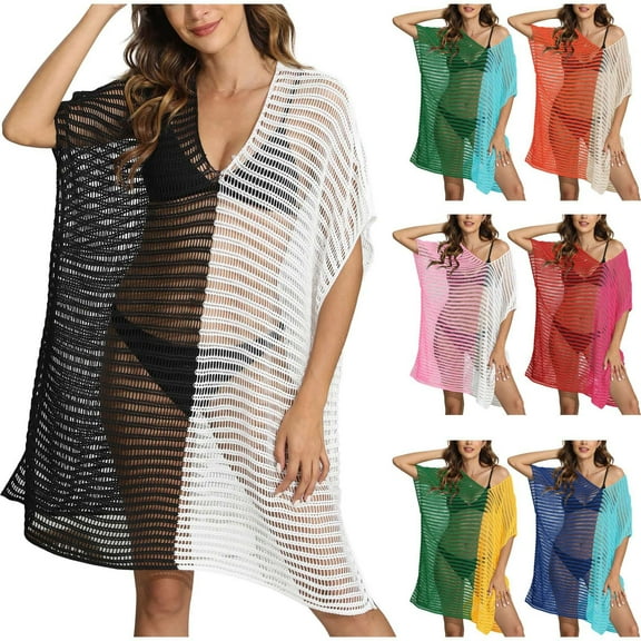 2024 New Year Reset AXXD Black Cover Up for Swimsuits Women Sexy One Line Neckline Hollowed Out Woven Shirt Beach Bikini Cover Up