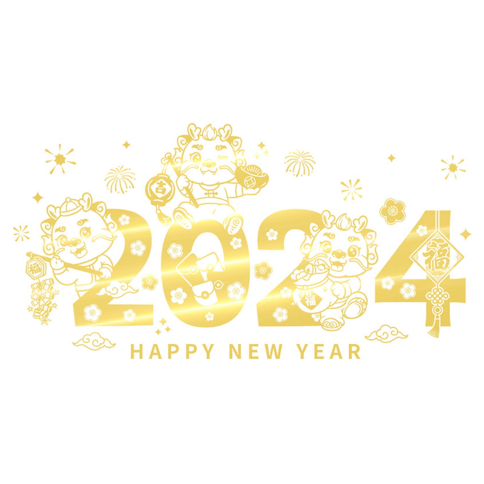 2024 New Year Style Window Stickers Cute Cartoon Dragon Pattern