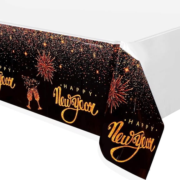 2024 New Years Eve Party Tablecloth Gold Glitter Happy New Year 52 x 90 Inches