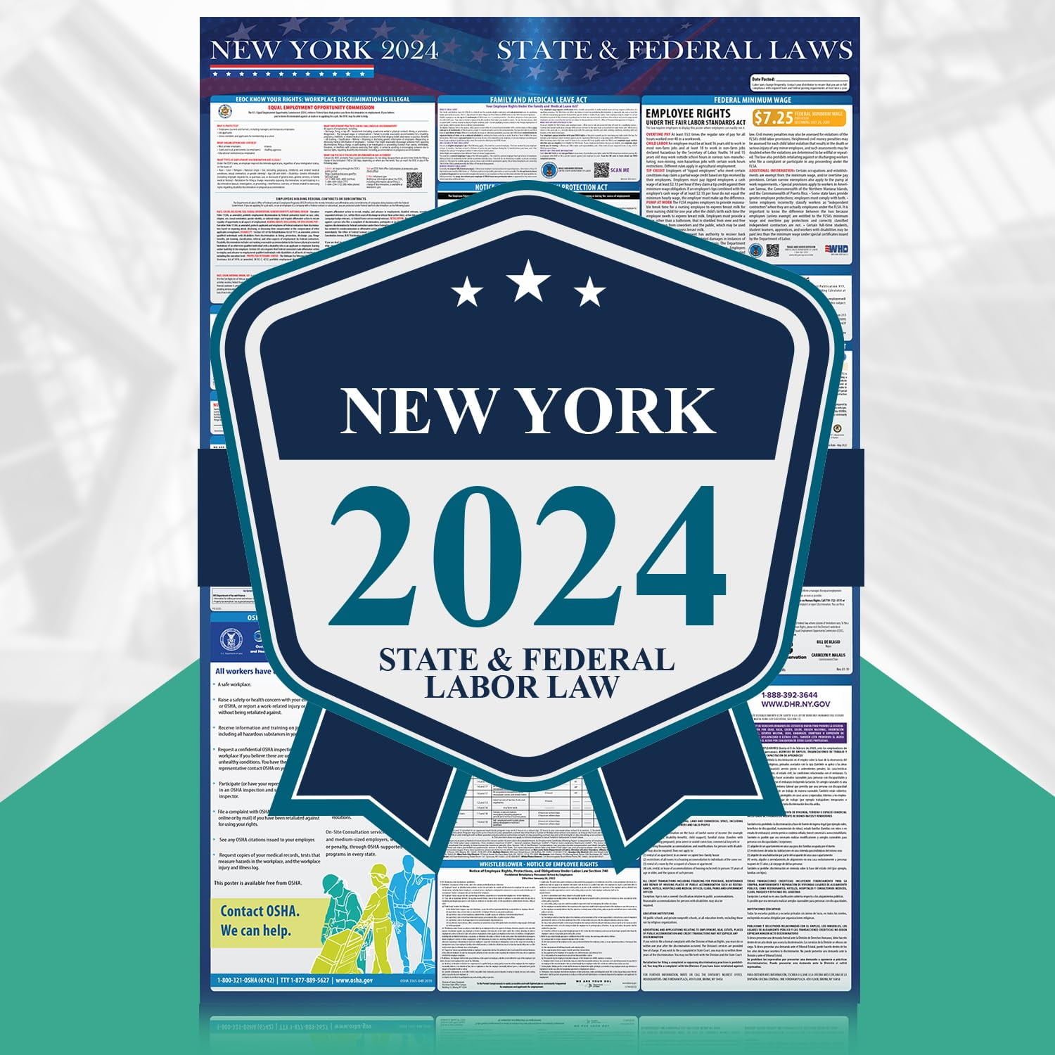 2024 New York Labor Law Poster Includes Federal and State Postings. OSHA Compliant, FLSA, FMLA